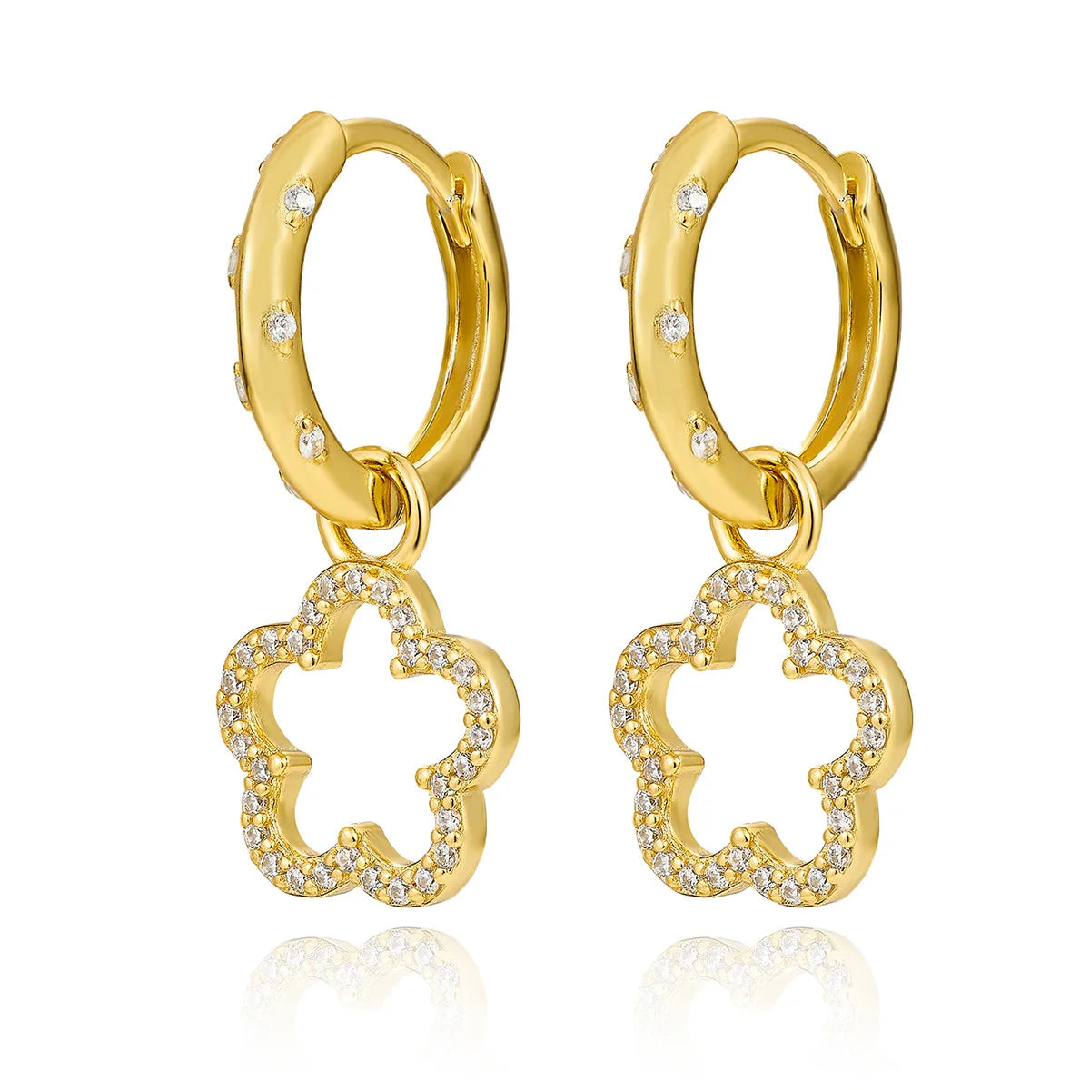 Fashion Jewelry Earrings 925 Sterling Silver Trendy Hollow Flower Diamond Earrings Zircon Gold Plated Hoop Earrings Women
