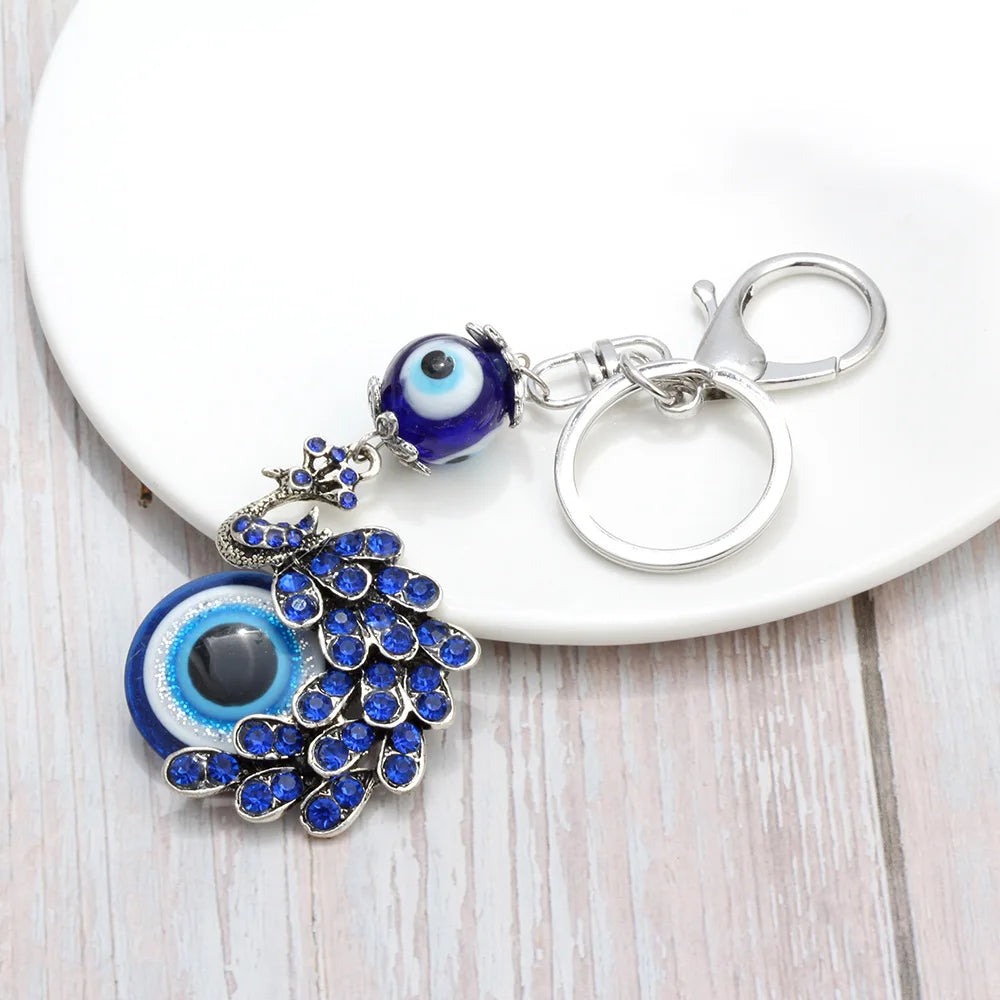 Turkish Blue Eye Animal Keychain Key Ring  Bag Car Phone Accessories Turkey Malachite  Evils Eye Keychain