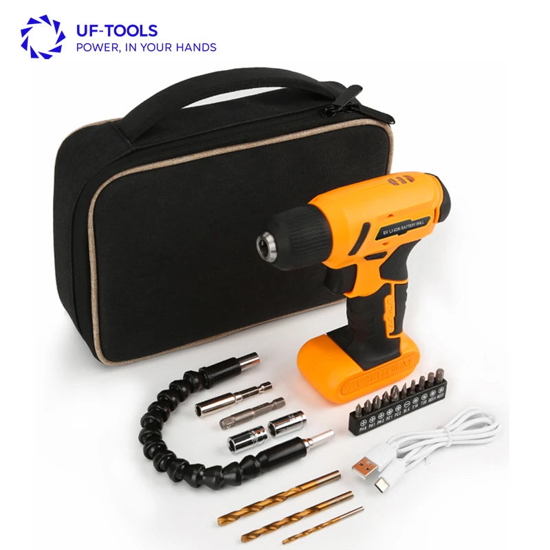 UF-TOOLS 20in1 8V Cordless Electric Screwdriver Set with Lithium Battery 10Nm Max Torque & LED Light for DIY Computer Repair