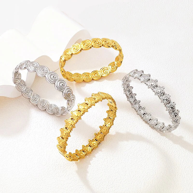 Fashion Summer Ocean Beach Jewelry Stainless Steel 18K Gold Plated Waterproof Conch Sea Turtle Bangle Bracelet Wholesale Bulk
