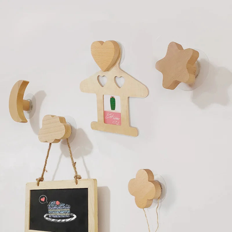 Nordic Forest Modern Simple Decorative Adhesive Wall Mounted Solid Wood Multifunctional Removable Coat Cloths Rack Collapse Hook