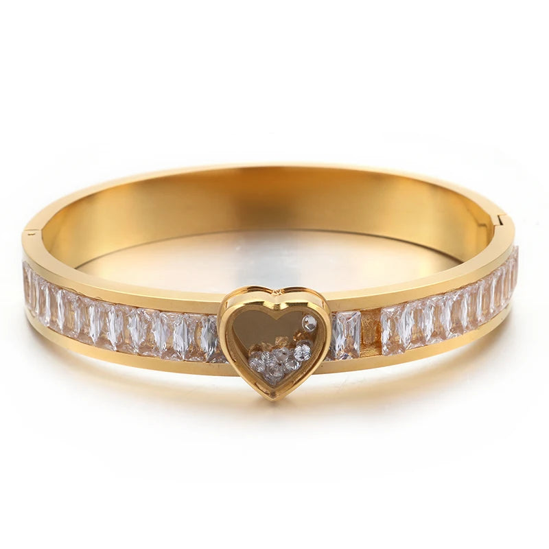 Kalen European and American Fashion Love Zircon Bracelets Stainless Steel Heart Bracelet Bangles