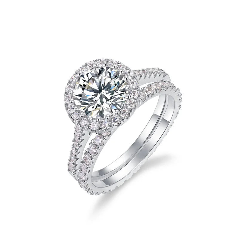 Custom Jewelry White Gold Plated VVS1 GRA 1.5ct 2ct 8mm Moissanite Diamond Wedding Ring Set Jewellery for Couple