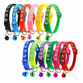 Wholesale Multi Colors Cat Collar Paw Design Paw Print Adjustable Nylon Pet Cat Dog Collar with Bell