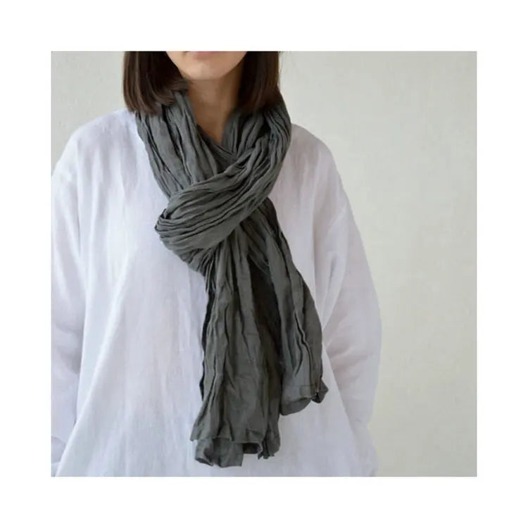 Wholesale Fashion Women's Linen Scarf Shawl Pure Solid Color Washed Crinkle Hijab Scarf Square Style for Spring Season