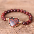 Classic Women Heart Shape Charm Beads Bracelets Red Jaspers Luxury Stretch Elastic Strand Bangles Jewelry Dropshipping Wholesale