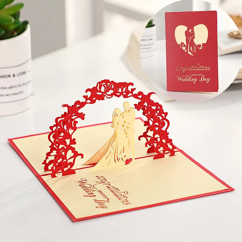 3D Wedding Greeting Cards With Envelopes Pop-Up Romantic Wedding Invitations Blank Greeting Cards for Bridal Shower Marriage