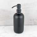 Black Coated Glass Boston Round Bottles with Stainless Steel Soap Pump for Kitchen and Bathroom - Set of 2 16 Ounce Jars