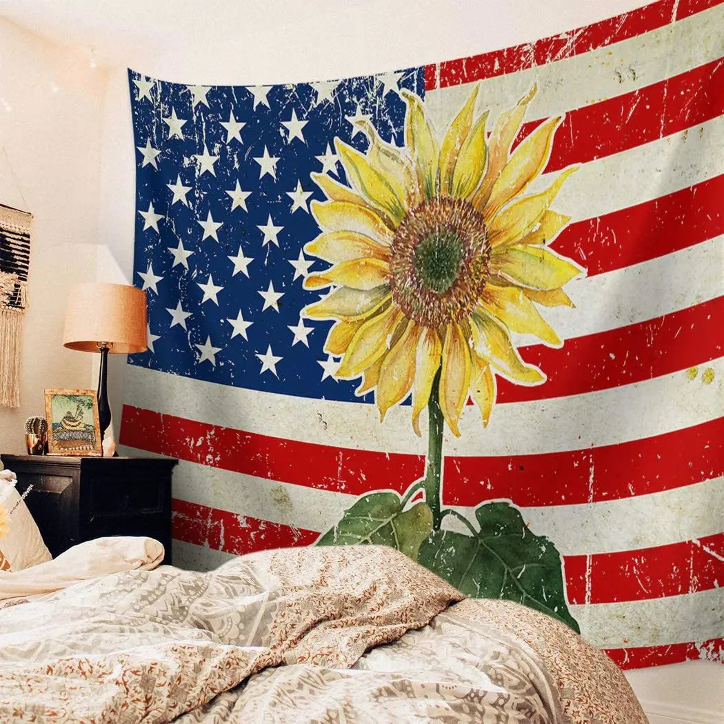 Gold Sunflower Tapestry Wall Hanging Beach Throw Rug Blanket Camping Tent Travel Mattress Vintage Tapestries Summer Decoration
