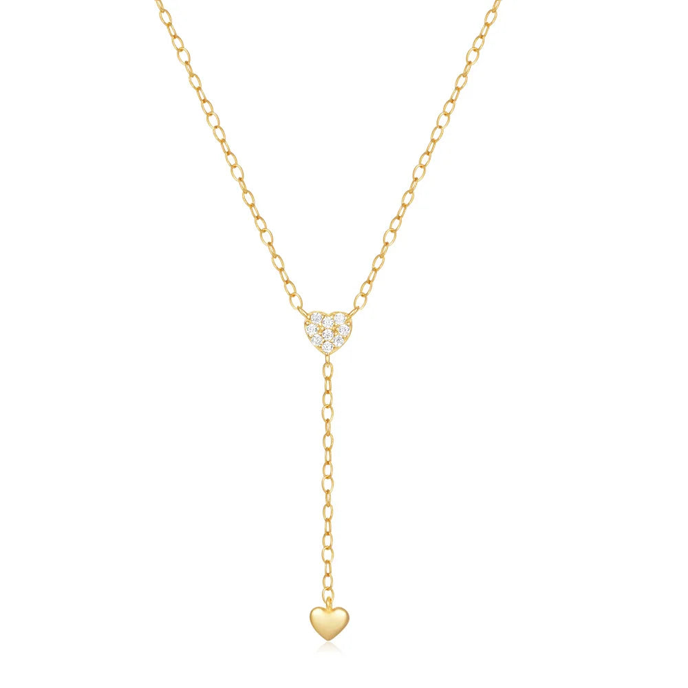 Cubic Zircon Double Heart Y Shape 925 Sterling Silver Pendant Necklaces for Girl Gifts