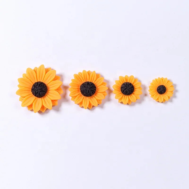 Hot Sell 24mm 18mm 16mm 29mm Orange Yellow Sunflower Design Resin Flat Back Cabochons for Decoration