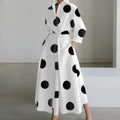 S-2XL Autumn Dress Long Sleeve Dot Print Elegant Maxi Dresses for Women Casual V Neck Shirt Party Long Dress Robe Femme