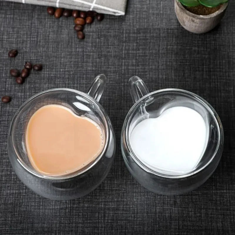 Heart Shaped Double-Layer Glass Insulation Cup for Tea Coffee Milk Heat-resistant Explosion-proof Transparent Personal Use Mug