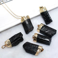 Black Tourmaline Pendant Natural Black Tourmaline Rough Electroplating Edging DIY  Necklace Jewelry Accessories