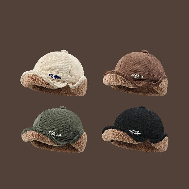 New Corduroy Wool Baseball Cap With Visor and Ear Flaps Warm Cap Unisex Outdoor Hunting Earflap Winter Hat Trapstar