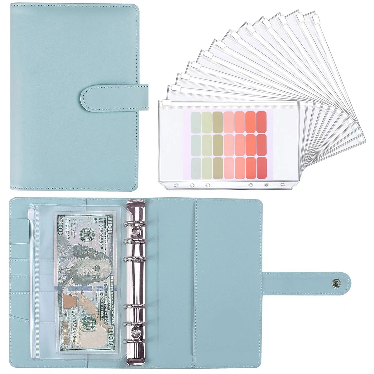 A5 A6 Budget Binder 6 Ring PU Leather Budget Binder Planner Notebook with Cash Envelopes