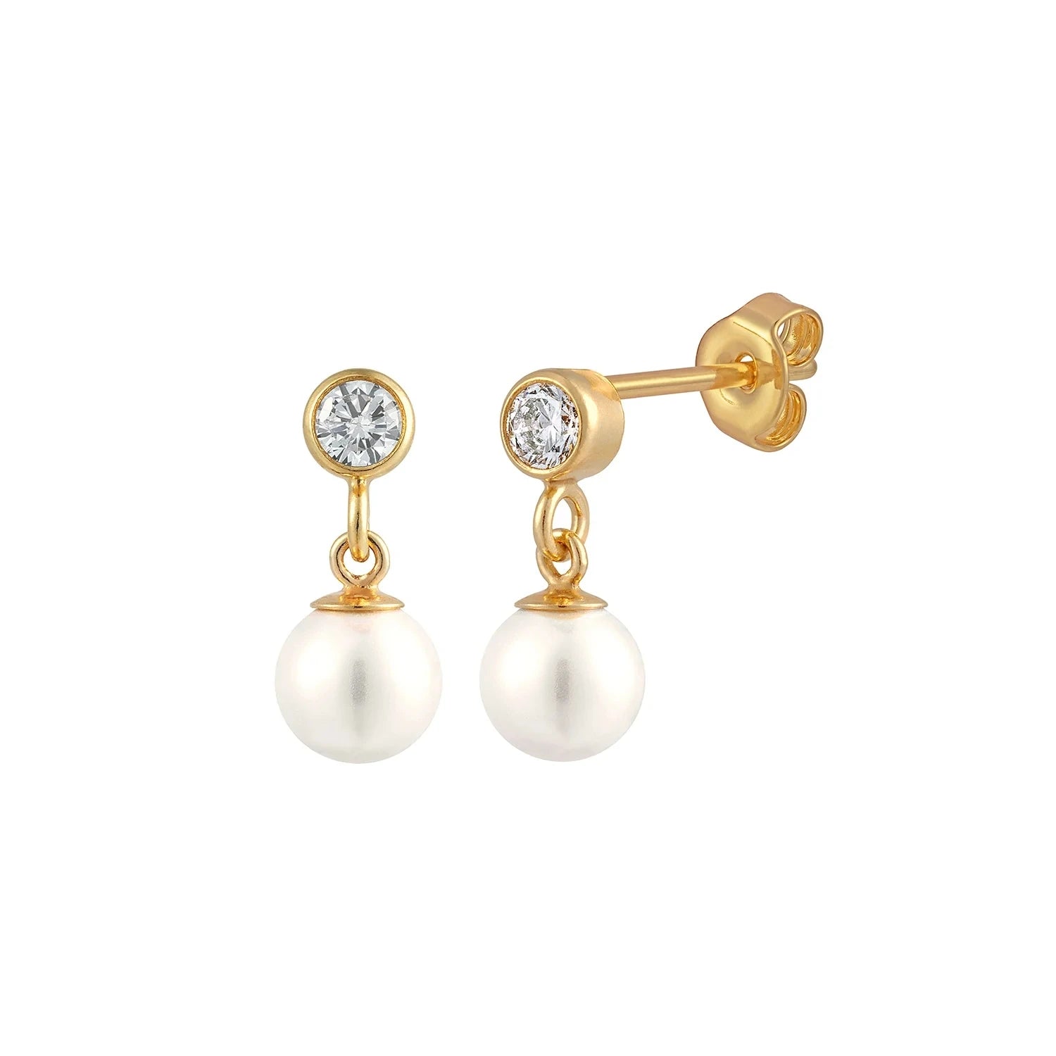 New Arrived White Pearl 925 Sterling Silver Earrings for WOMEN Drop Bezel Setting White CZ Drop Gold Plated Earring