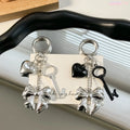 Acrylic Bow Love Heart Bag Charm Keychain Fashion Y2K Cute Silver Bowknot Key Chain Earphone Case Pendant Jewelry Accessories