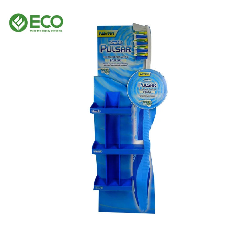 Customized Corrugated Cardboard Floor Display Rack for Toothpaste and Toothbrush Recyclable