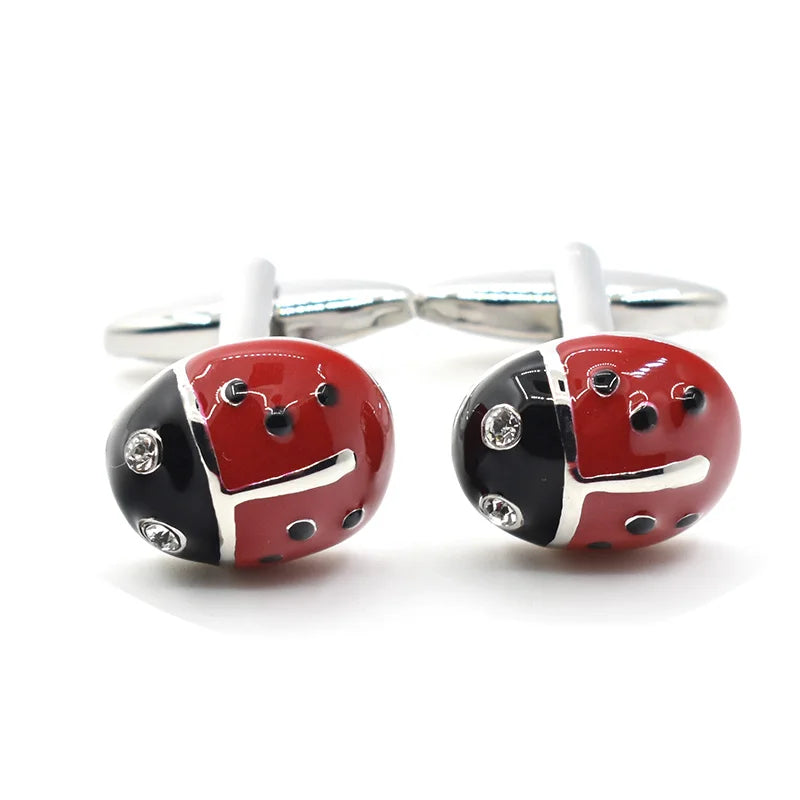Wholesale Ladybird Crystal Diamond Elegant Novelty Cufflinks Custom Mens Suit Shirt Fashion Accessory Wedding Tuxedo Trendy Gift