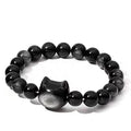 Hot Sale 8mm Silver Obsidian Stone Beaded Bracelet for Women Cute Cat Animal Design Fashion Party Gift Elastic Bracelet Jewelry