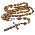 Pine Wood Beads Rosary Necklace with Crucifix & Miraculous Medal Catholic Prayer Rosary Wholesale Religious Supplies