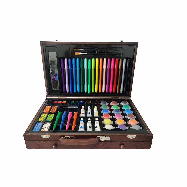 Portable 123-Piece Creative Coloring Painting Art Set for Kids Wooden Case Environmentally Friendly Non-Toxic Materials Oil