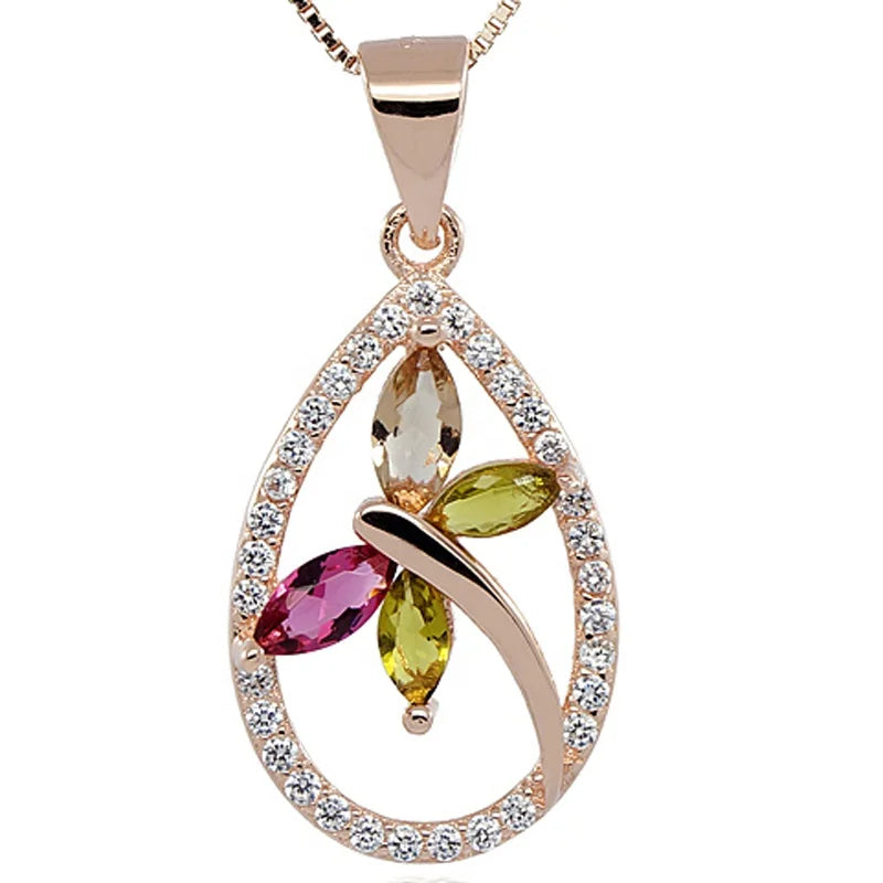 Factory Wholesale Fashion Water Drop Shaped Multicolor CZ Stones Dragonfly Pendant 925 Sterling Silver Charm Pendants