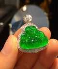 Diamond Buddha Pendant a Grade Jadeite Laughing Buddha White Gold Jade Buddha Pendant Necklace