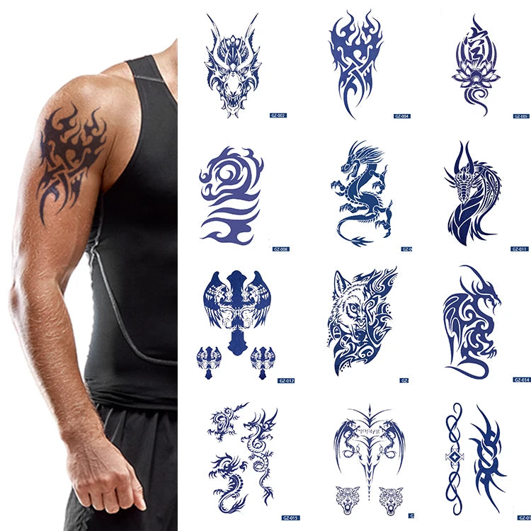 Semi-permanent Juice Series Tribal Water Transfer Non-toxin Waterproof Temporary Tattoo Sticker 110*180mm Men