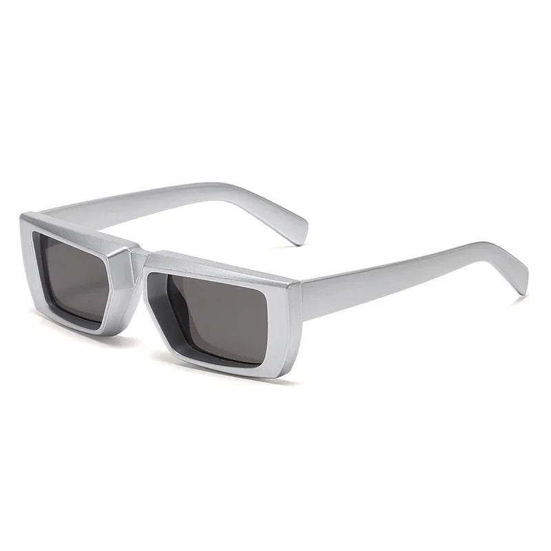 STORY S3043 Vintage Y2K Silver Thick Frame Rectangle Sunglasses Women Men 2022 Brand Design Futuristic Narrow Square Sun Glasses