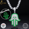 Trend Enamel Plated 925 Sterling Silver VVS Moissanite Diamond Iced Out Evil Eye Hamsa Hand Pendant Necklace for Men Women MegaBDM