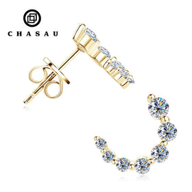 100% 925 Silver C-Shape Tapering Earrings D Color Moissanite Piercing Stud Earrings Certified GRA Jewelry for Parties Gifts