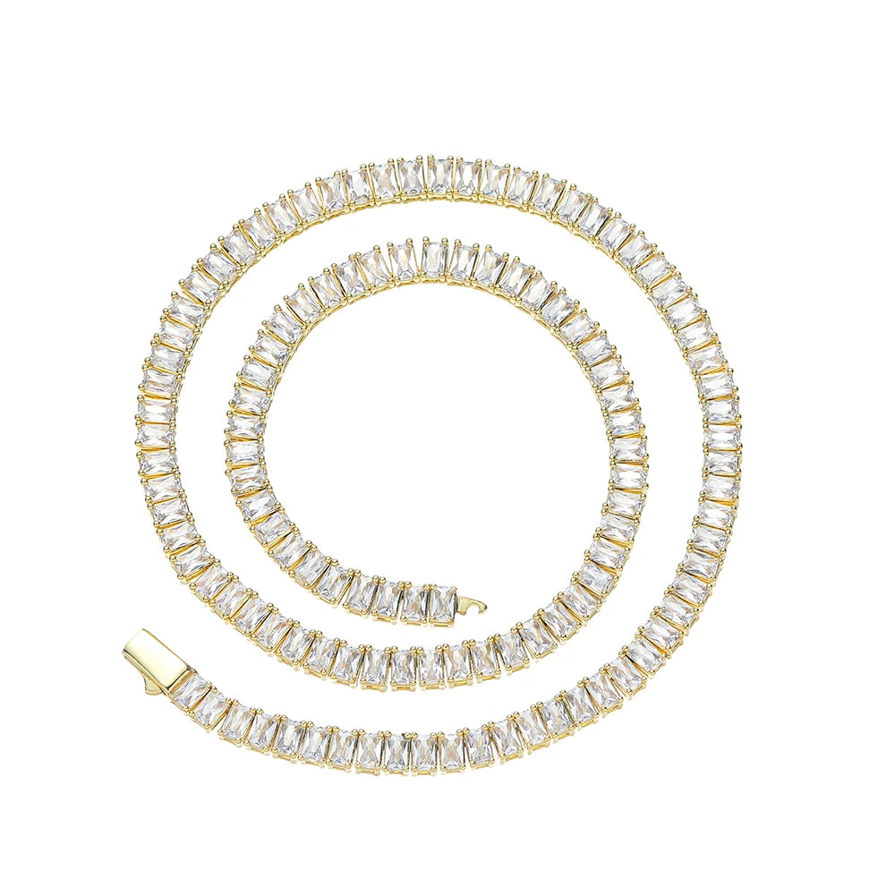 BC126 3*5mm Geometric Gold Plated Brass Zircon Men Women Tennis Chain Necklace Hip Hop Jewelry for Anniversary Party Gift