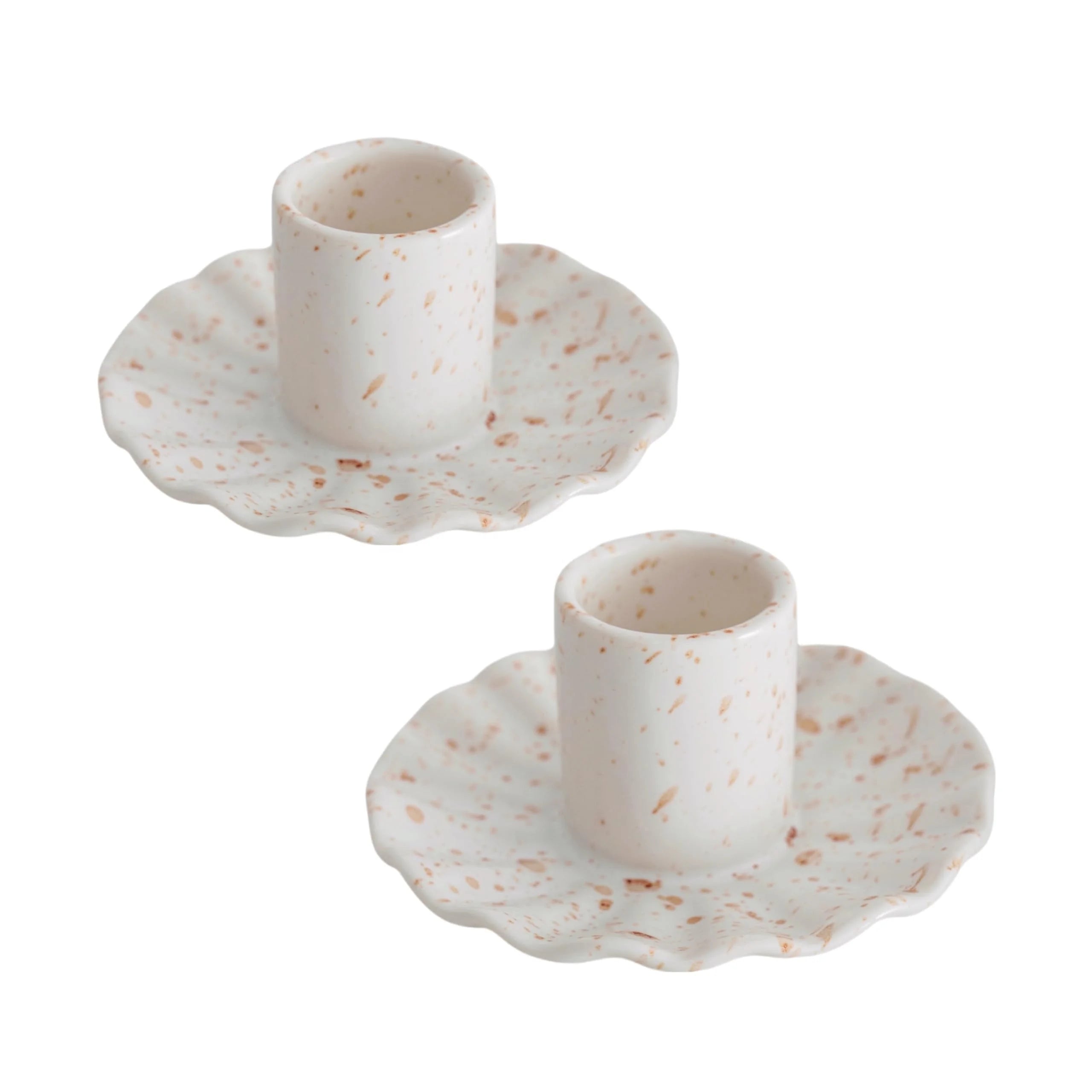 Modern Round Wave Base Ceramic Candle Holder Bohemian White Ceramic Candlestick with Speckle Pattern Home Decoration