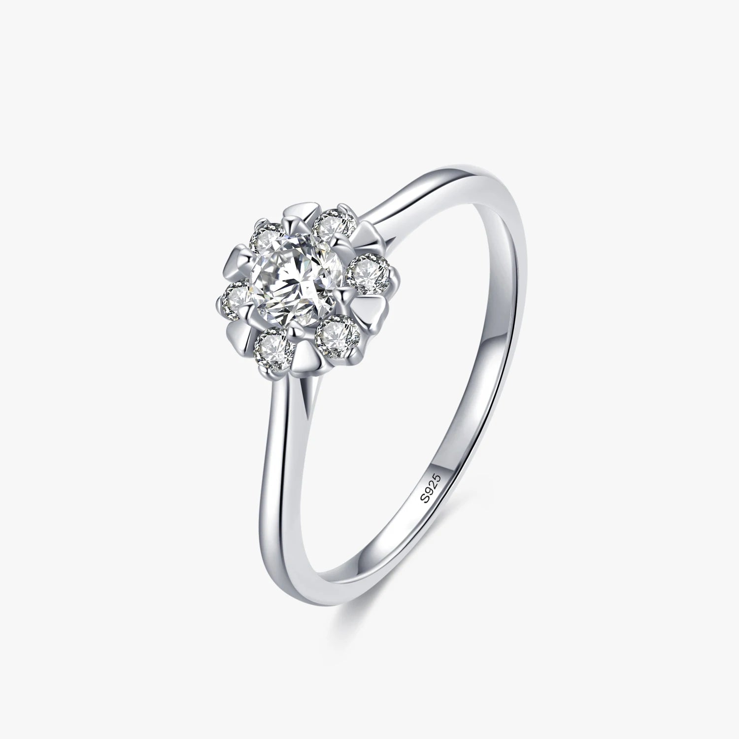 Ailmay Genuine 925 Sterling Silver Cubic Zirconia Romantic Flower Rings for Fine Female Fashion Luxury Wedding Jewelry