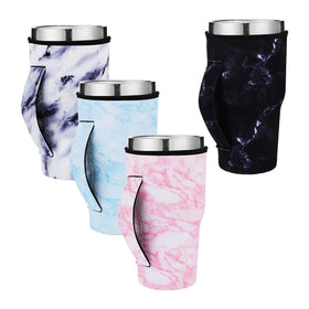 Reusable Iced Coffee Cup Sleeve With Handle Neoprene Insulated Tumbler Cover for 30-32 oz Cold Hot Beverages