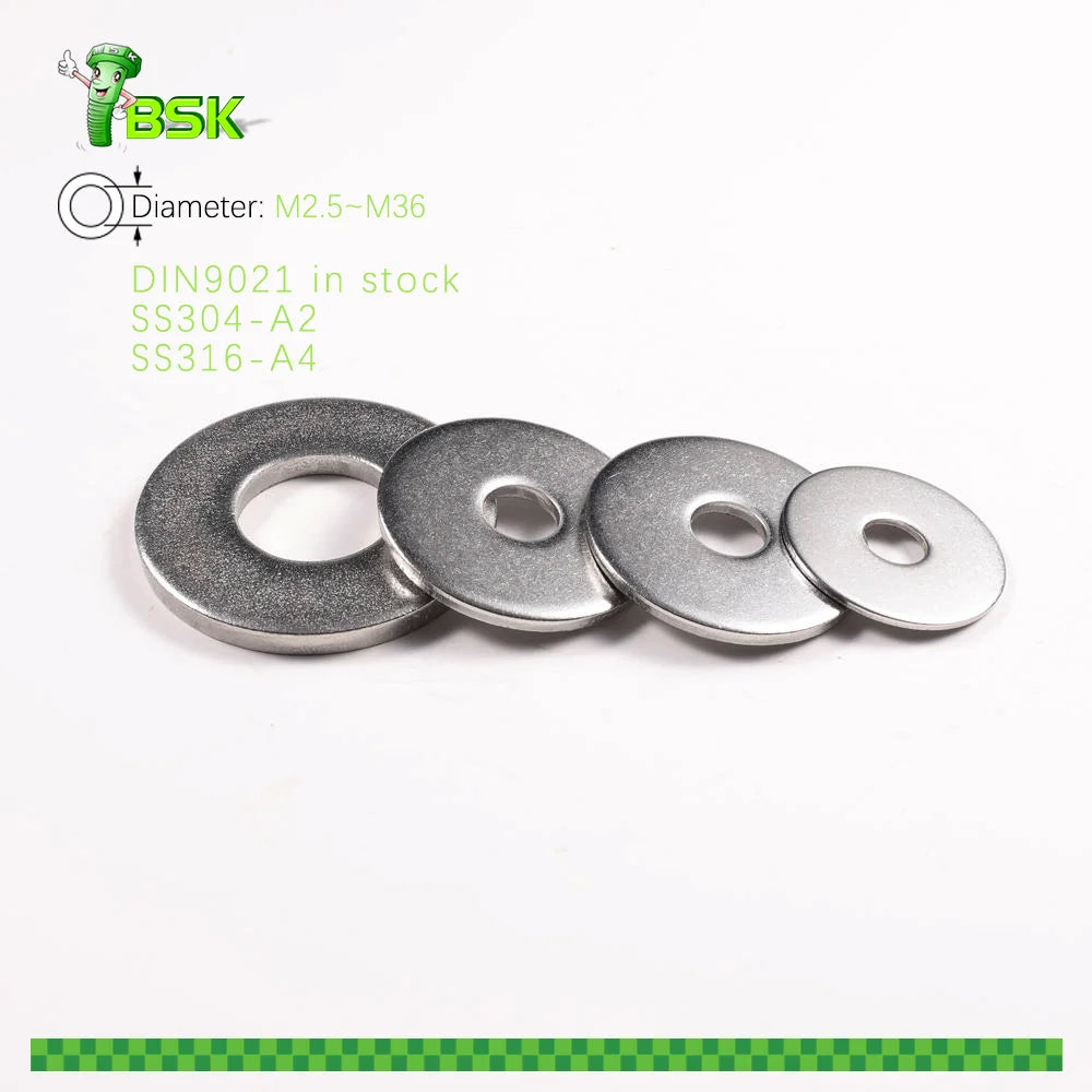 SS304 SS316 Stainless Steel DIN 9021 Metric for Screw Size M2.5 to M36 Large Flat Washers