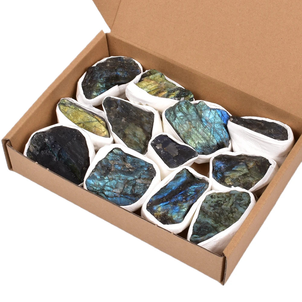 Wholesale Labradorite Crystal Minerals Natural Quartz Gemstone Rough Raw Crystal Stones for Healing Chakra Products Box Set