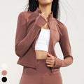 Custom Stand Collar Sports Jackets Running Wear Gym Fitness Tops Women Zipper Long Sleeve Thumb Holes Fleece Yoga Jacket