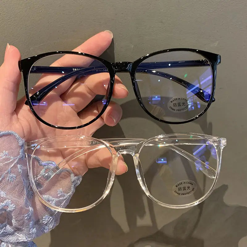 Men's and Women's Retro Blue Frame Anti-Blue Light Glasses Round Optical Frame for Computer Use