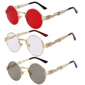 Round Steampunk Sunglasses for Men and Women Vintage Punk Style Metal Sun Glasses with UV400 Lens