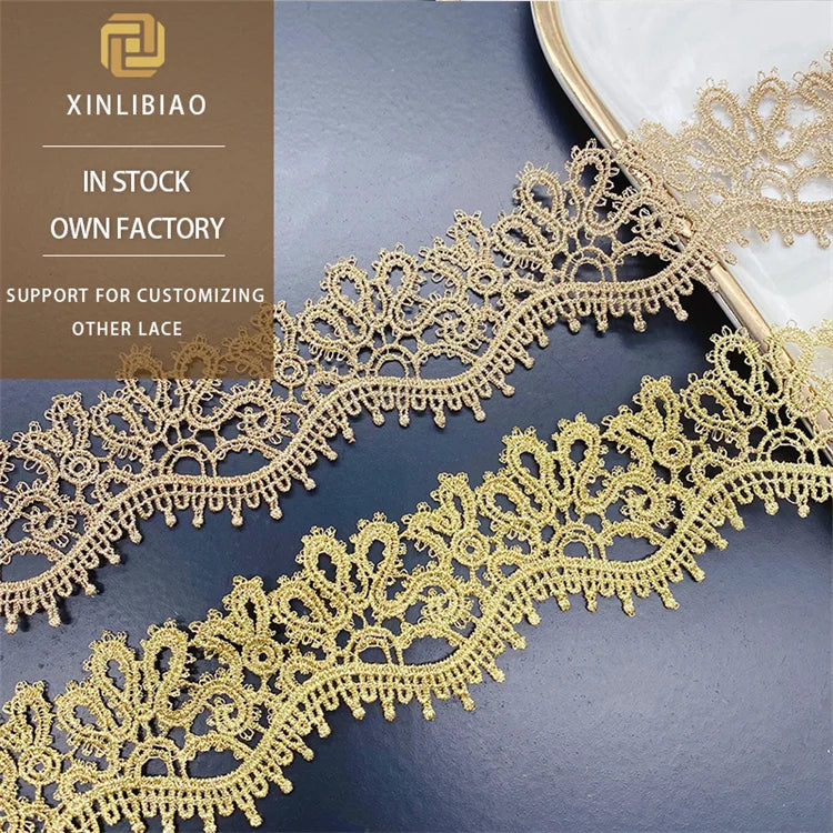 Golden Embroidered Lace Fabric Lolita Gold Thread Lace for Wedding Dress Skirt Accessories Mesh Clothing Accessories
