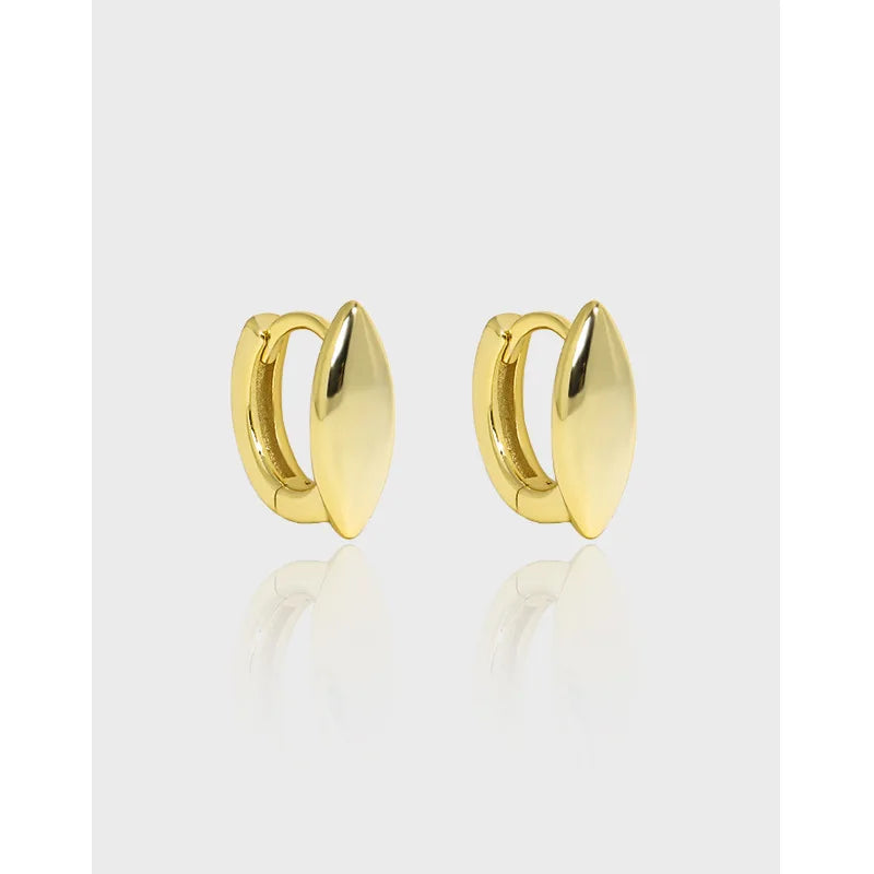 Fine Jewelry Real Gold Plated Earrings Ear Buckle Smooth Oval S925 Sterling Silver Hoop Earring for Ladies