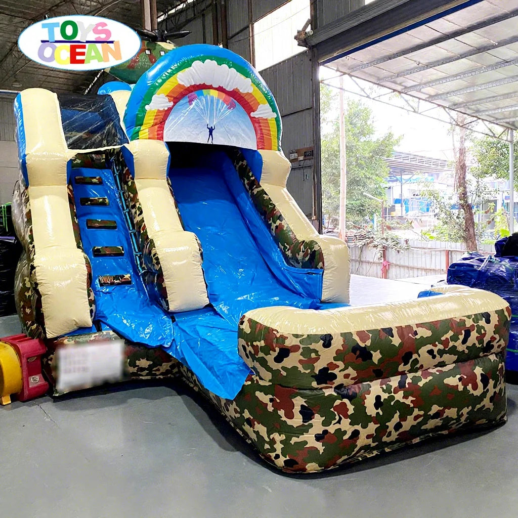 Customized Camouflage Inflatable Water Slide for Family Backyard for Home Swimming Pool Kids Slide with Pool