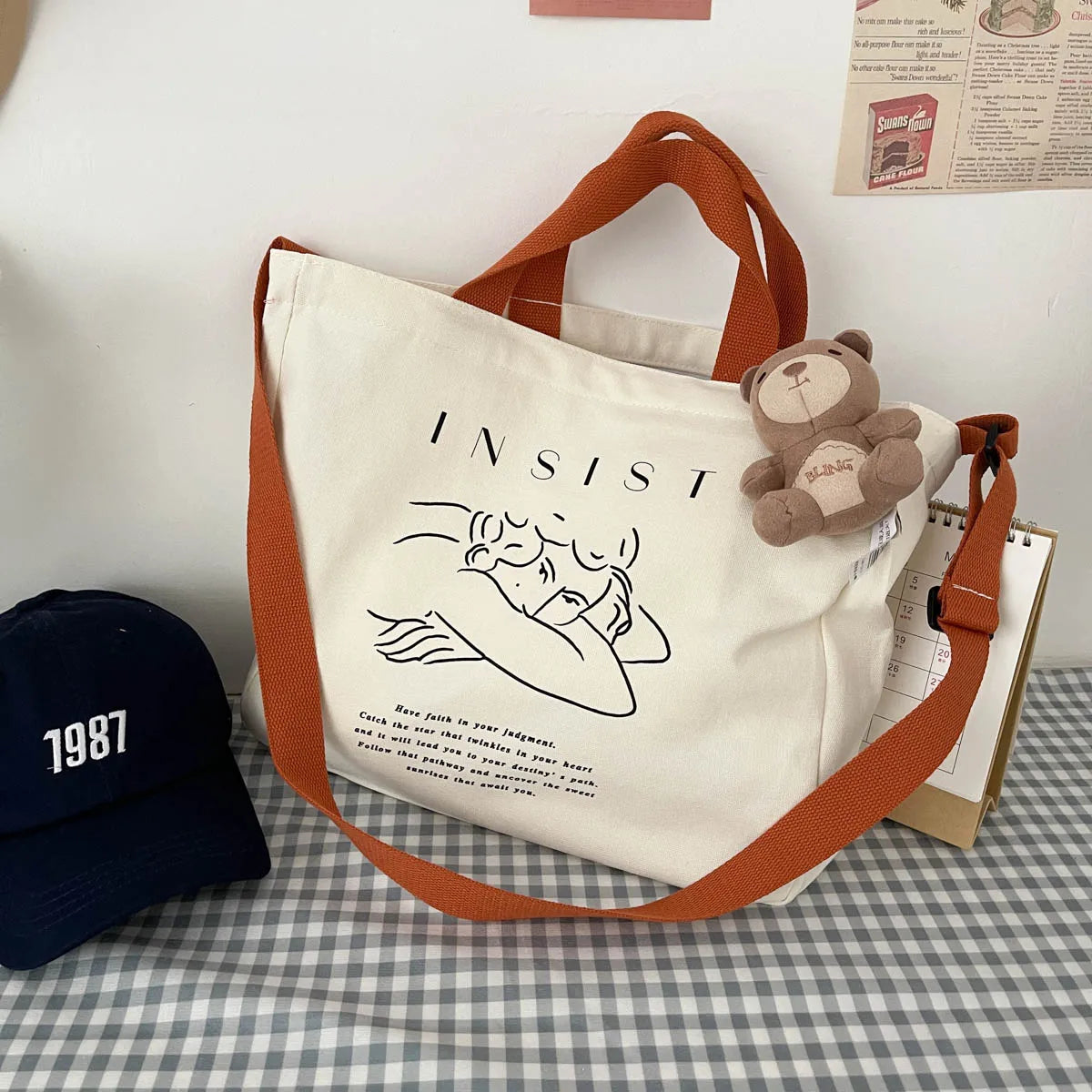 Women's Kids' Extra Large Letter Shoulder Tote Bag Canvas Handled Zipper Closure Promotional Use Customized Colors SGS Certified