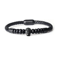 High Quality New Design Natural Stone CZ Skull Helmet Charm Stainless Steel Genuine Leather Custom Logo Bracelet Men