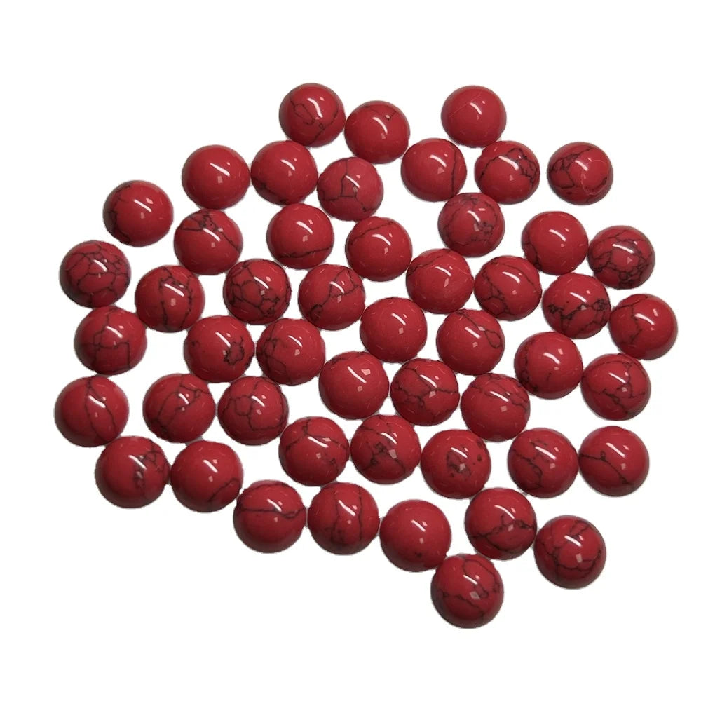 HQ Gems 6mm 8mm 10mm 12mm Round Flatback Cabochon Black Line Synthetic Turquoise Red Coral