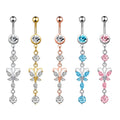 New Design 10pcs/set Butterfly Dangle Belly Button Ring Multi-Color Stainless Steel Navel Piercing Body Jewelry Zircon Trendy