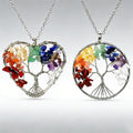 Fashion Handmade Heart Round Natural Stone Tree of Life Pendant 7 Chakra Necklace Jewelry